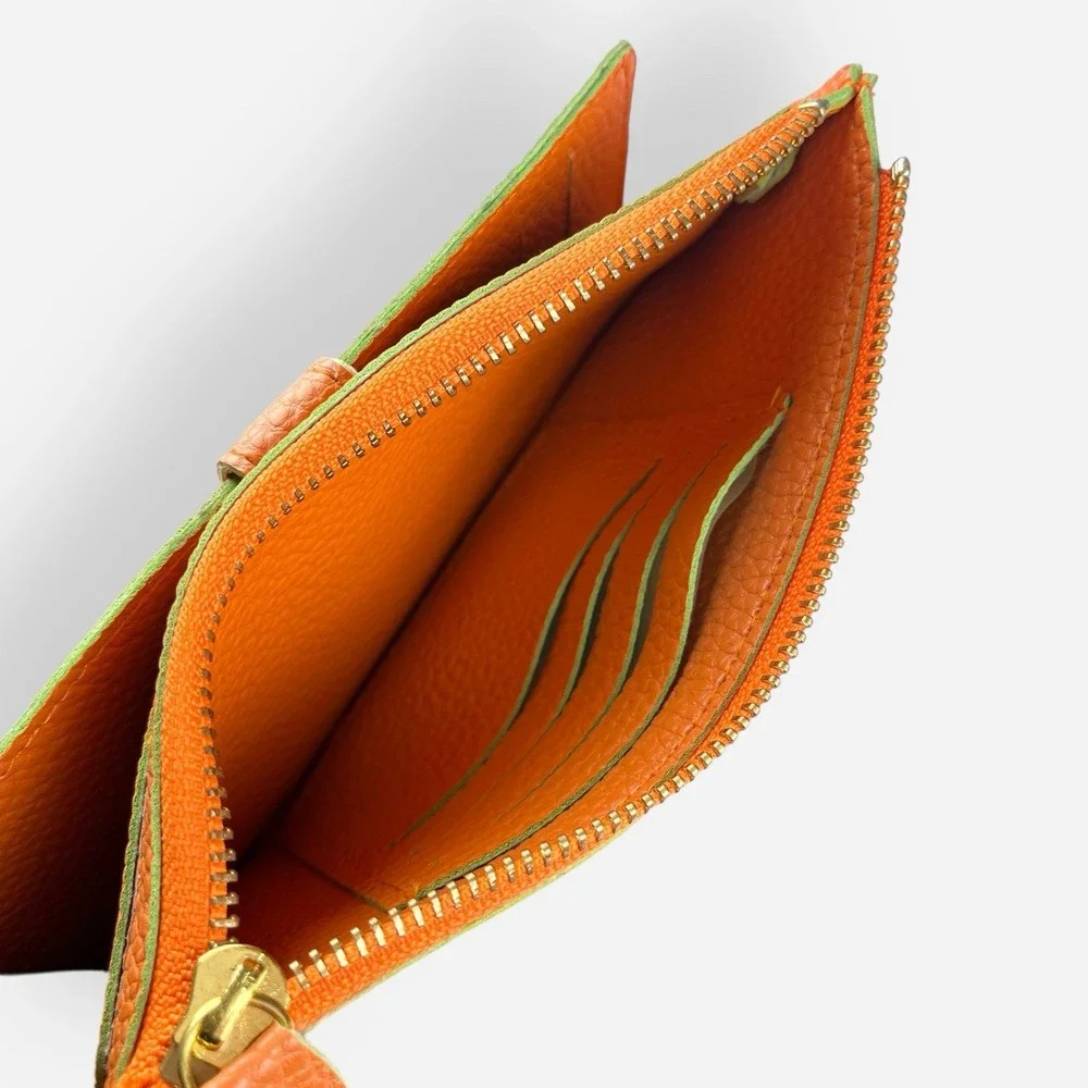 Women's Vegan Leather Wristlet Orange Zip Wallet Cellphone Holder‎ Clutch Bag
